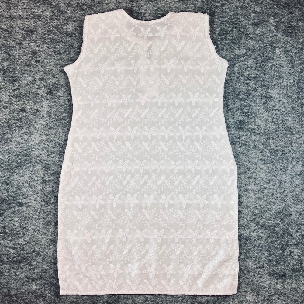 Embroidered Floral Tunic Dress Women L White Sleeveless Beachwear Resortwear - Picture 9 of 13